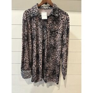 Adore Womens XL Mauve Black Velvet Burnout Floral Mesh Button Down Blouse NWT